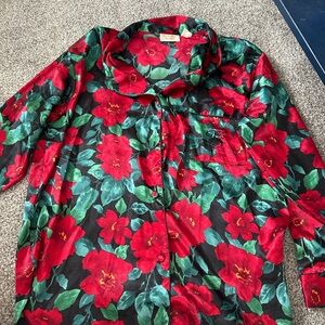 Vintage Victoria’s Secret Silky Floral Red and Green Pajama Top